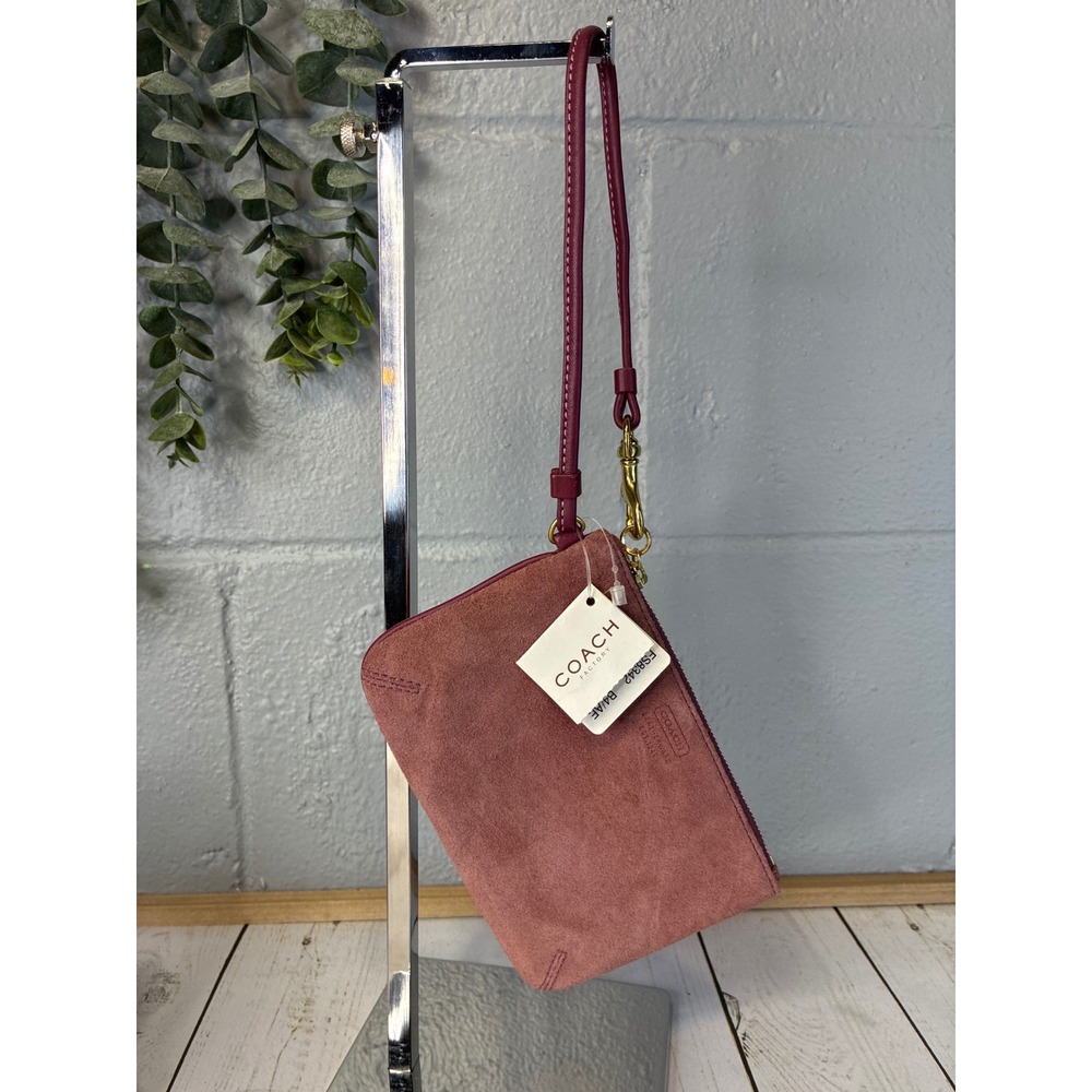 Vintage Coach FS8342 Mauve Suede Leather Wristlet Gold Hardware NWT